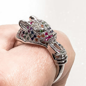 Anel Jaguar com Zircônias Coloridas Banho de Ródio