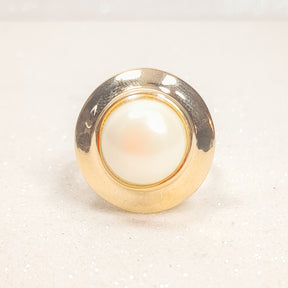 Anel Disco Pérola Shell Banho De Ouro