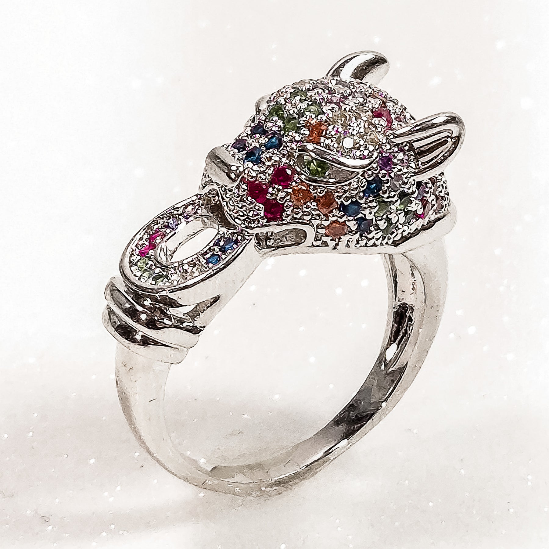 Anel Jaguar com Zircônias Coloridas Banho de Ródio