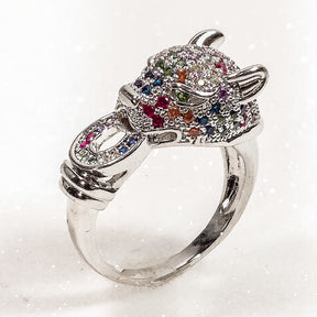 Anel Jaguar com Zircônias Coloridas Banho de Ródio