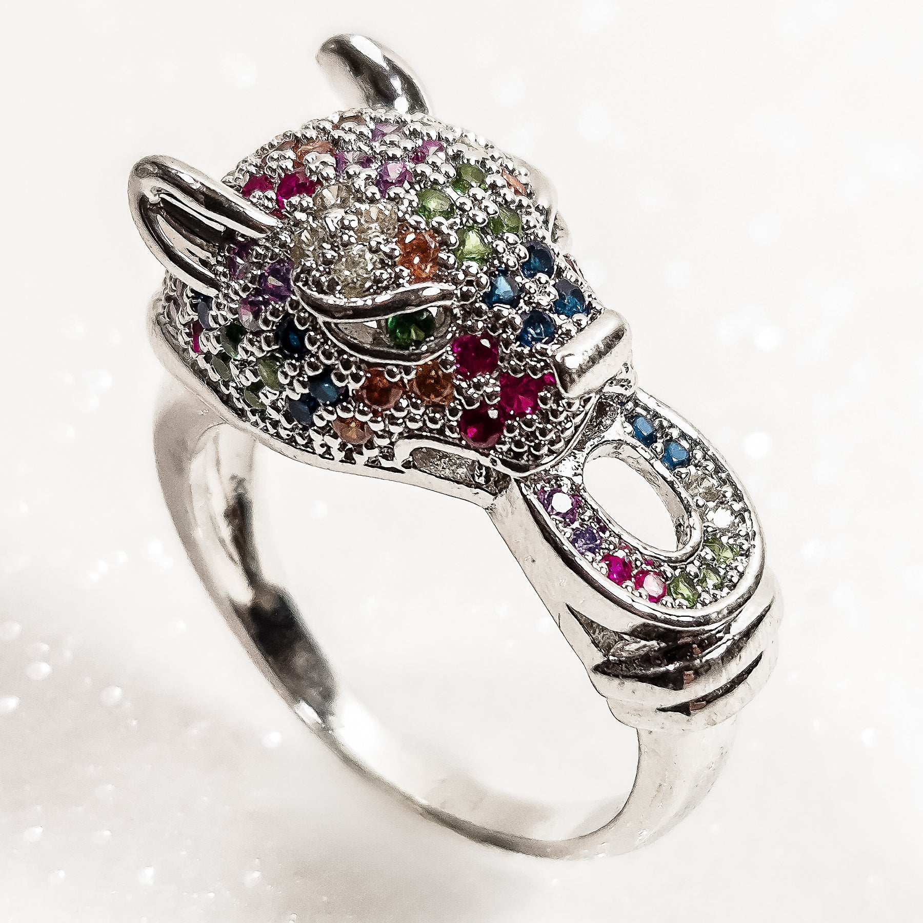 Anel Jaguar com Zircônias Coloridas Banho de Ródio