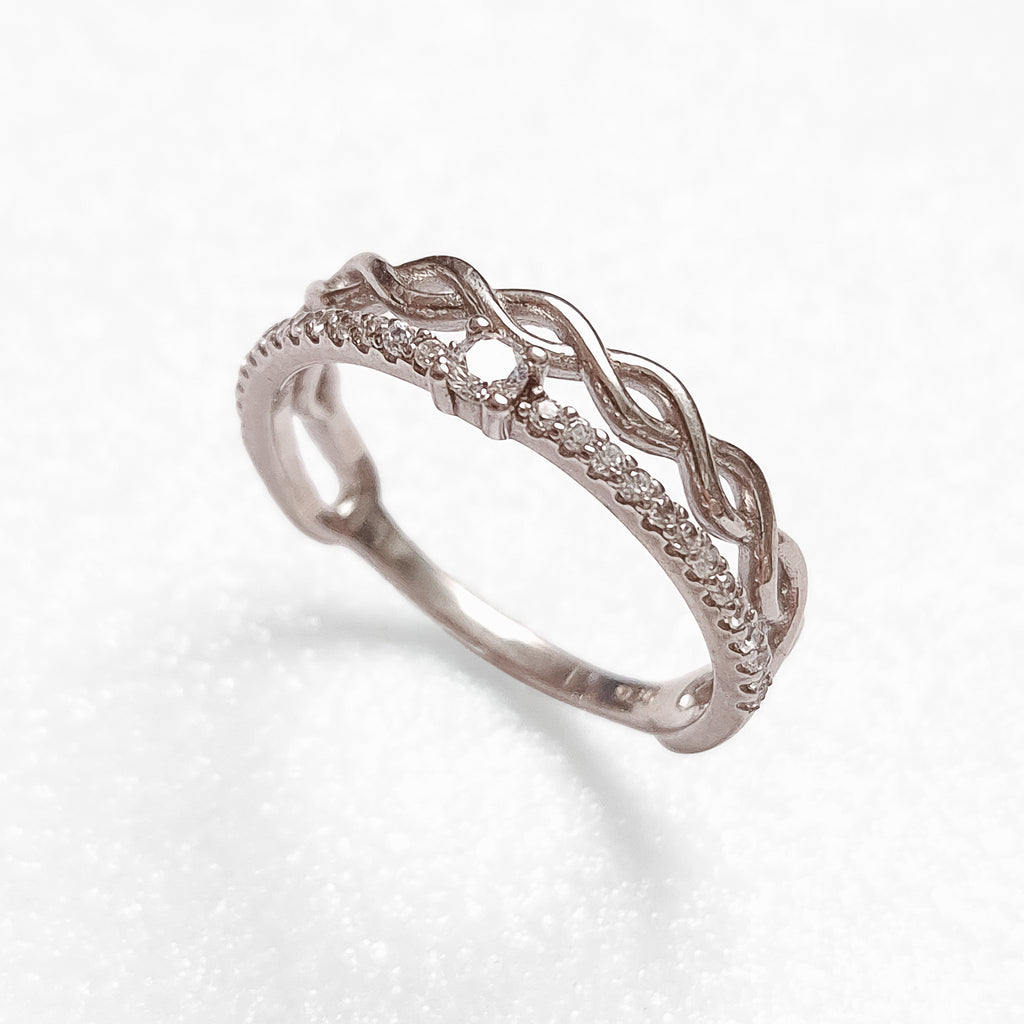 Anel Duplo com Fileira de Zircônias e Trancinha Prata 925