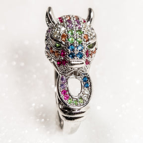 Anel Jaguar com Zircônias Coloridas Banho de Ródio