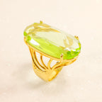 Anel Oval Com Quartzo Verde Limão Banho De Ouro