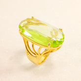 Anel Oval Com Quartzo Verde Limão Banho De Ouro